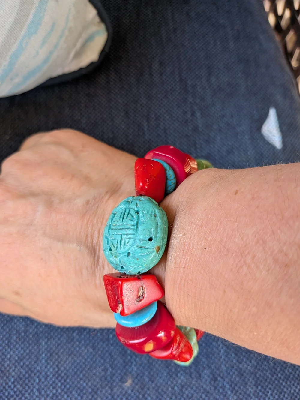Chunky Colorful Turquoise & Coral Statement Bracelet - Women Jewelry